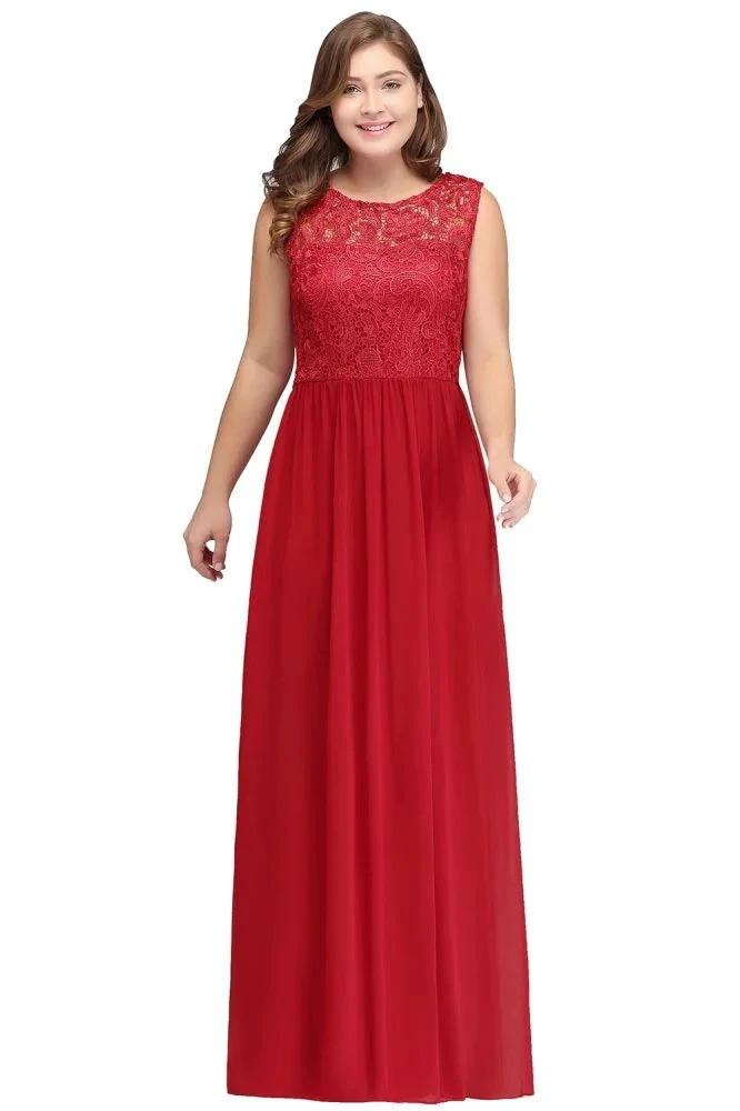 A-Line Crew Floor Length Sleeveless Plus size Lace Chiffon Evening Dresses by misshow.com