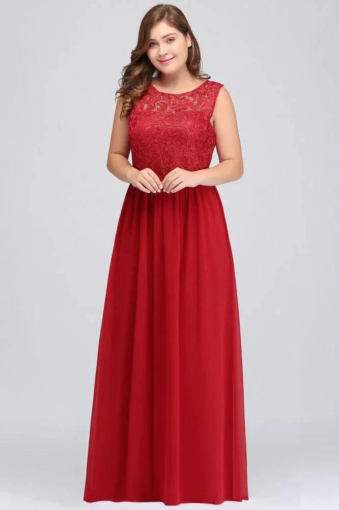A-Line Crew Floor Length Sleeveless Plus size Lace Chiffon Evening Dresses by misshow.com