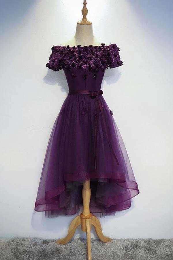 A-line Cute Purple High Low Prom Dress Purple Homecoming dress PD202 by pgmdress