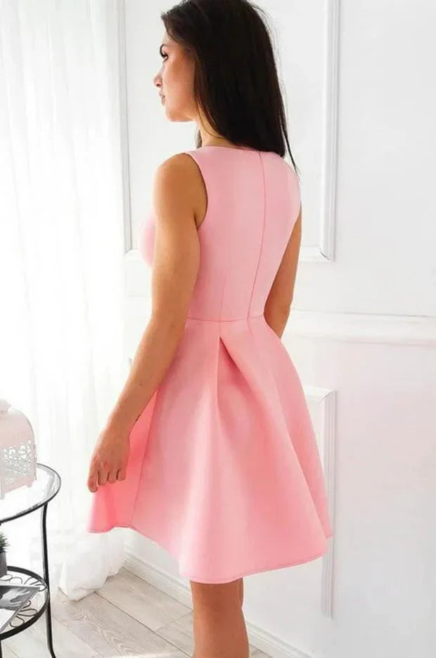 A-line Deep V-neck Wide Straps Satin Short Prom Dresses by BIZTUNNEL
