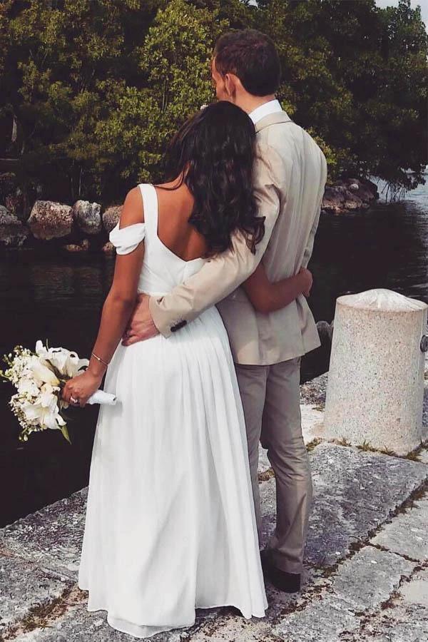 A-line Elegant Chiffon Ivory Beach Wedding Dress Bridal Gown WD414 by pgmdress
