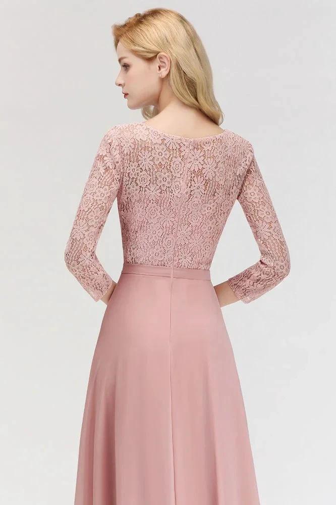A-line Floor Length Lace Chiffon Bridesmaid Dresses with Sleeves by misshow.com