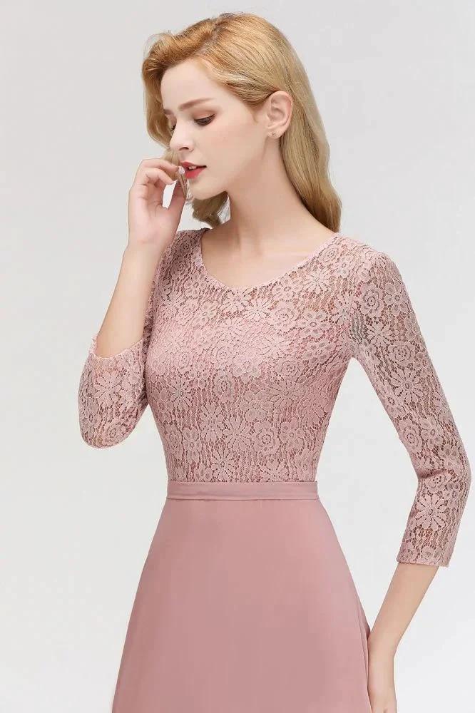 A-line Floor Length Lace Chiffon Bridesmaid Dresses with Sleeves by misshow.com
