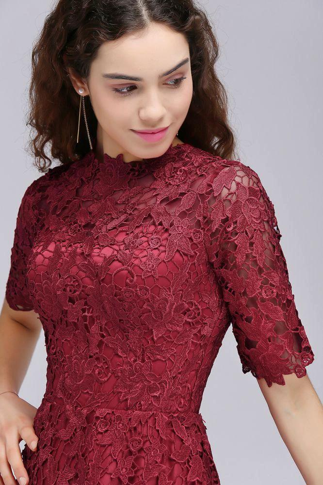 A-Line Halter Short Lace Burgundy Homecoming Dresses by misshow.com