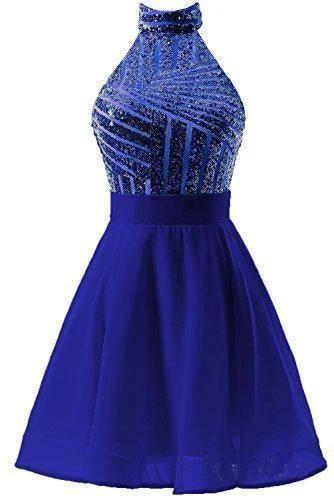 A-Line Halter Short Pink Chiffon Homecoming/Cocktail Dress with Sequins PD064 by pgmdress