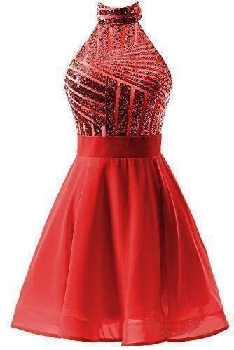 A-Line Halter Short Pink Chiffon Homecoming/Cocktail Dress with Sequins PD064 by pgmdress