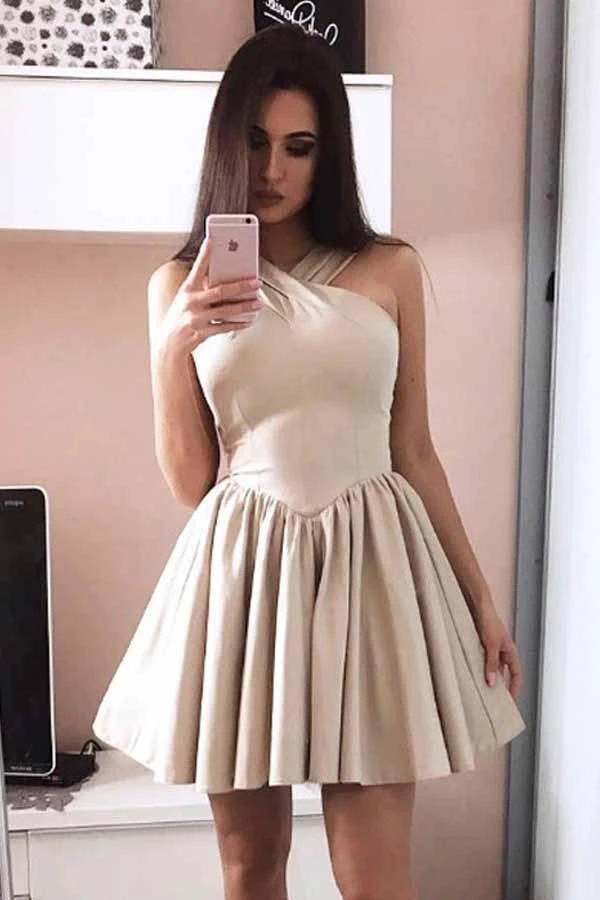 A-Line Halter Sleeveless Satin Short Prom Dress Homecoming Dresses PD051 by pgmdress
