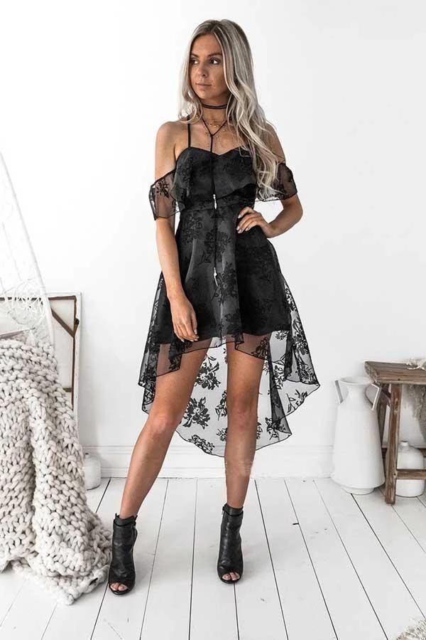A-line High Low Black Lace Mini Homecoming Dresses Party Dresses PD135 by pgmdress