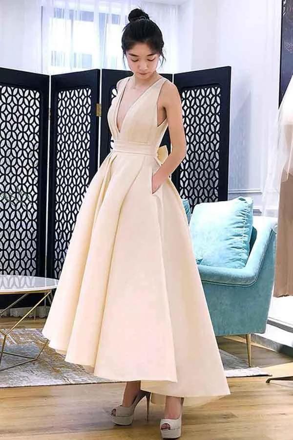 A-line High Low V Neck Short Prom Dress Homecoming Dress PG667 by pgmdress