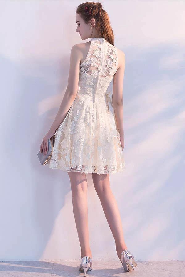 A-line High Neck Lace Sleeveless Party Dresses Homecoming Dresses PD118 by pgmdress