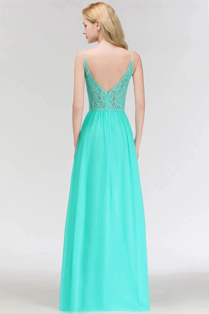 A-line Keyhole Neckline Lace Top Long Spaghetti Bridesmaid Dress by misshow.com