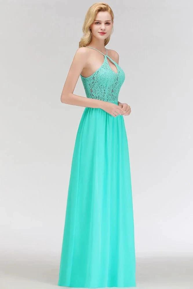 A-line Keyhole Neckline Lace Top Long Spaghetti Bridesmaid Dress by misshow.com