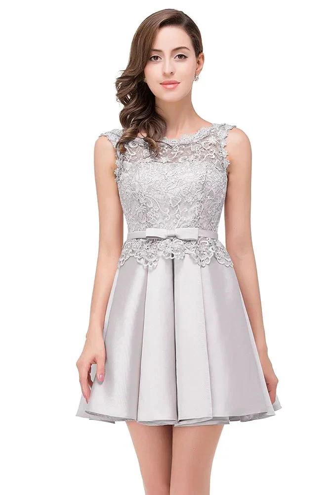 A-line Knee-length Satin Homecoming Dress with Lace by misshow.com