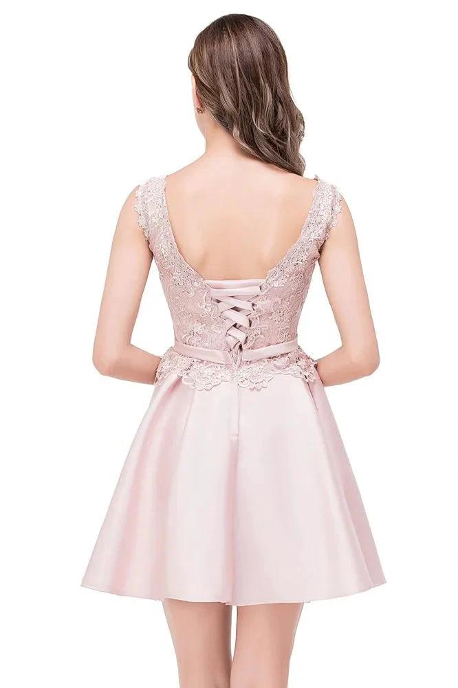 A-line Knee-length Satin Homecoming Dress with Lace by misshow.com
