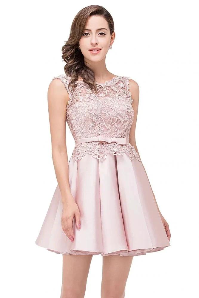A-line Knee-length Satin Homecoming Dress with Lace by misshow.com