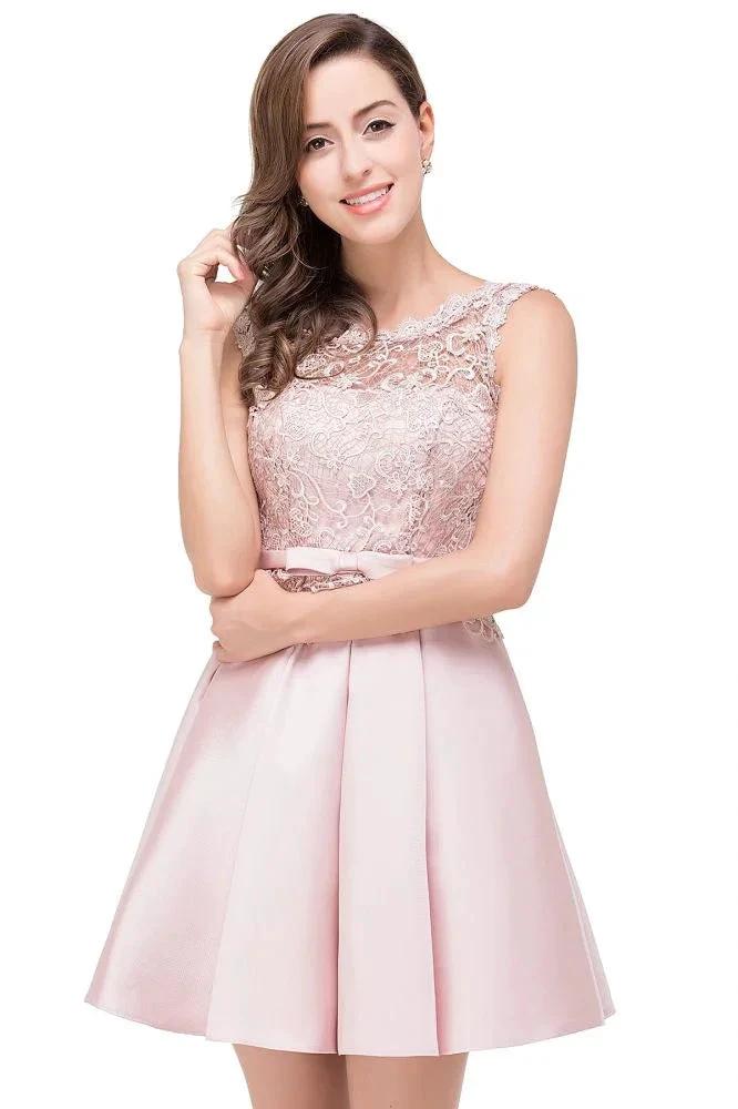 A-line Knee-length Satin Homecoming Dress with Lace by misshow.com