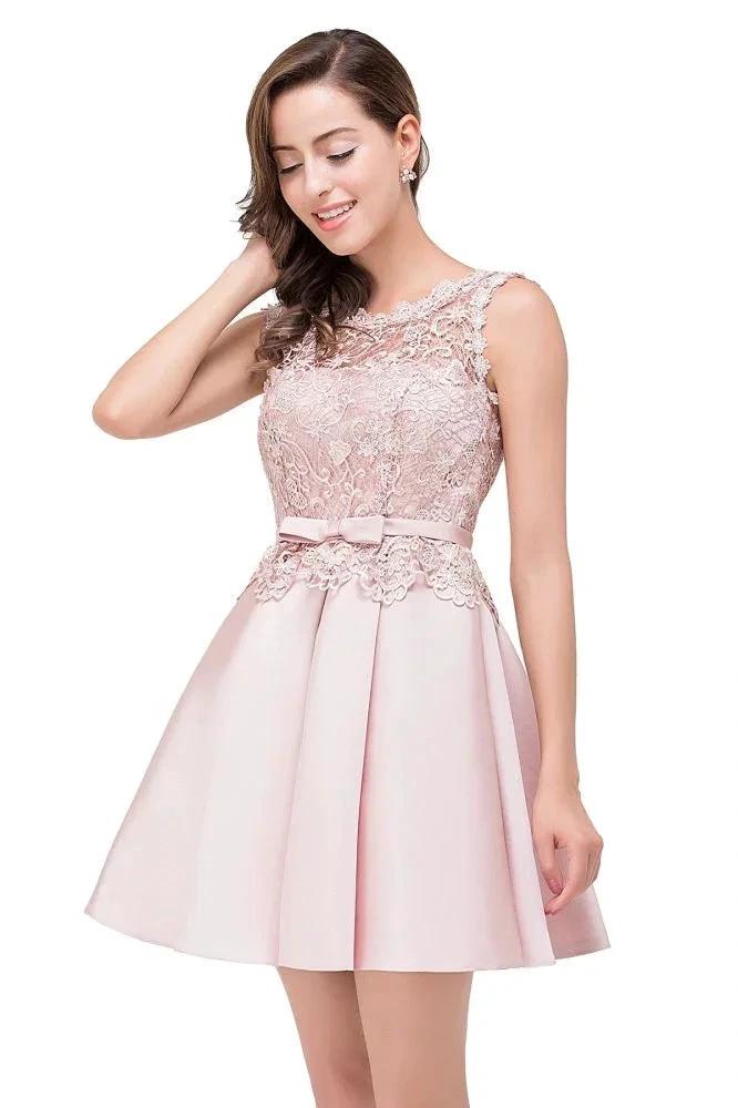 A-line Knee-length Satin Homecoming Dress with Lace by misshow.com