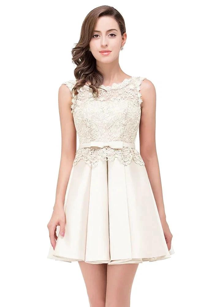 A-line Knee-length Satin Homecoming Dress with Lace by misshow.com