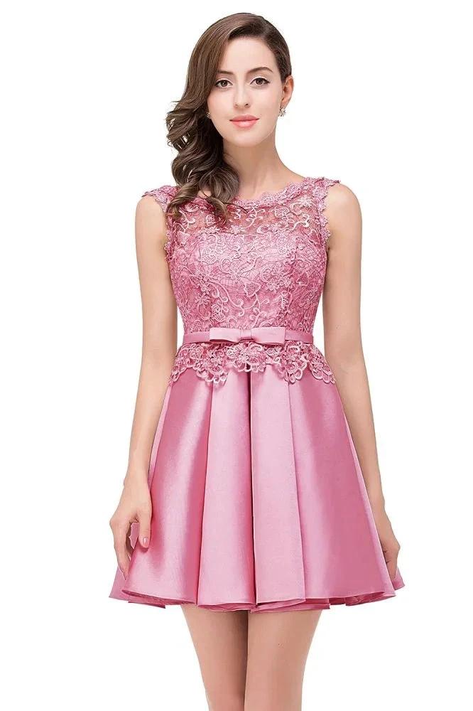 A-line Knee-length Satin Homecoming Dress with Lace by misshow.com