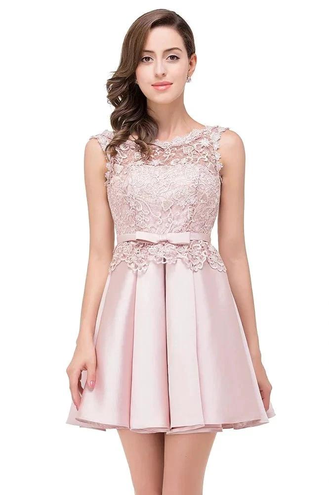 A-line Knee-length Satin Homecoming Dress with Lace by misshow.com