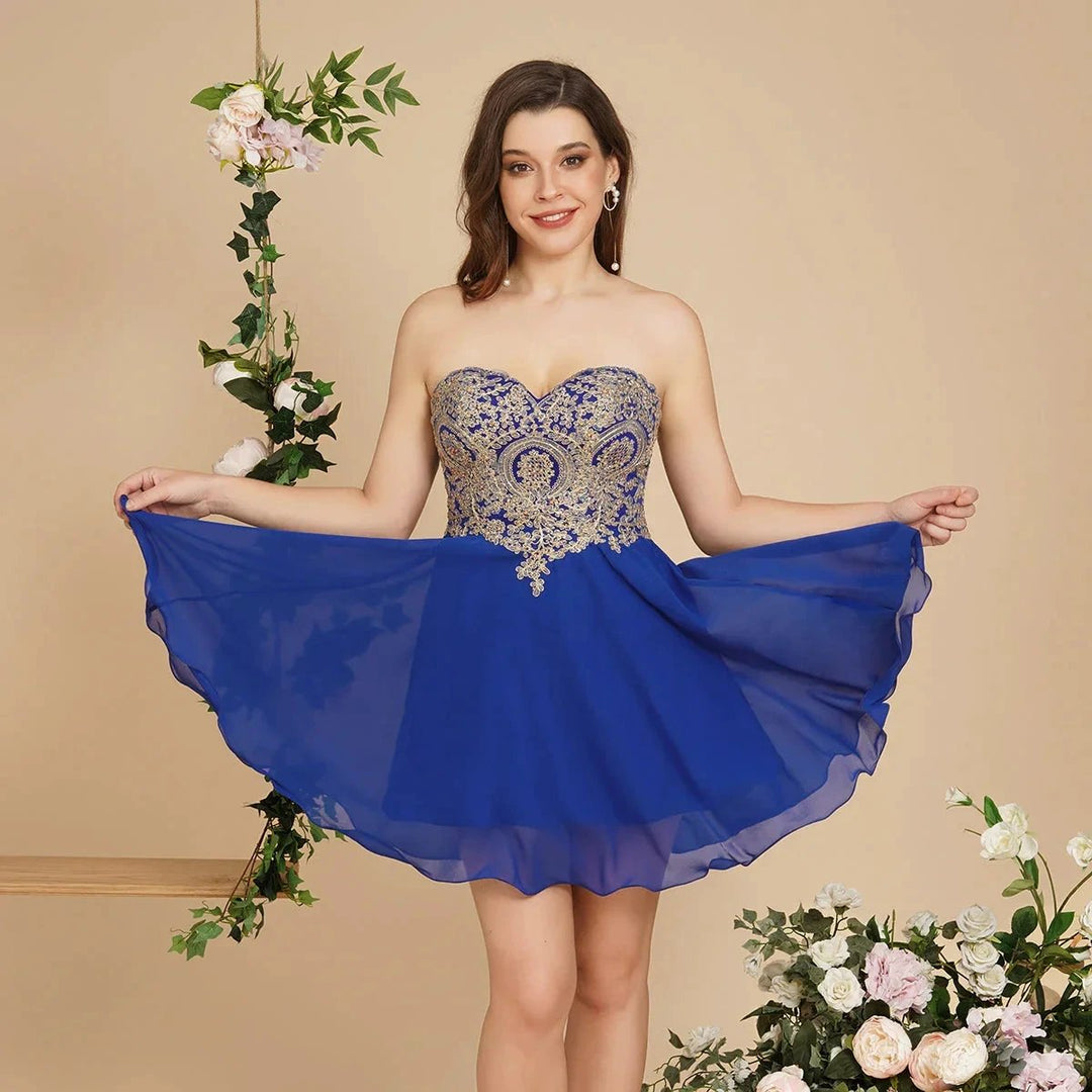 A Line Lace Appliques Sweetheart Short Prom Dresses by misshow.com
