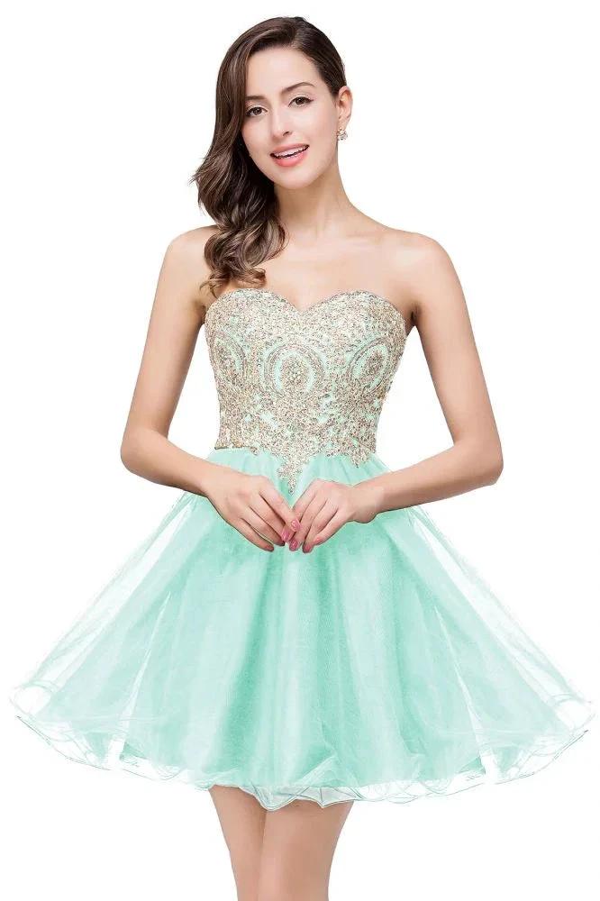 A Line Lace Appliques Sweetheart Short Prom Dresses by misshow.com