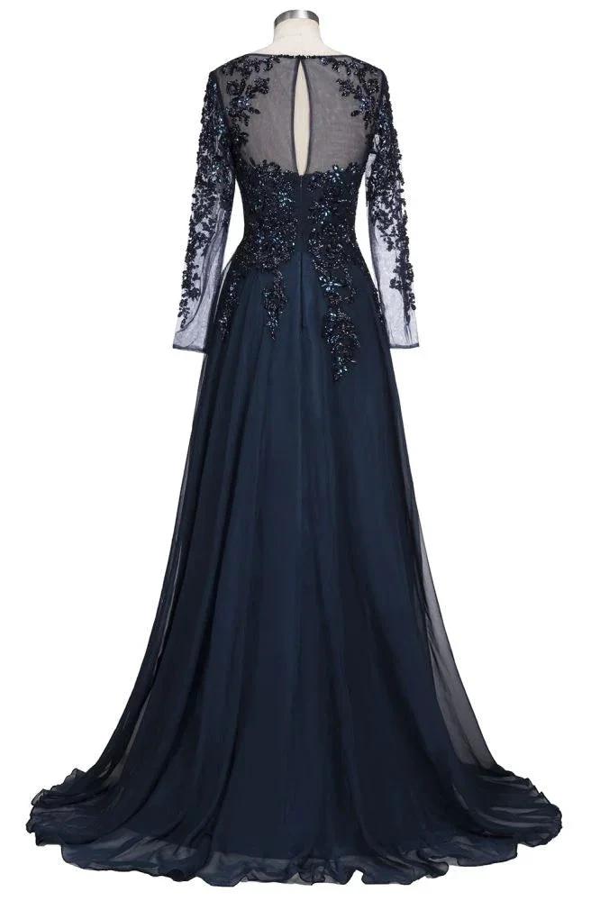 A-line Long Sleeves Plus Size Floor Length Crystals Tulle Prom Dresses by misshow.com