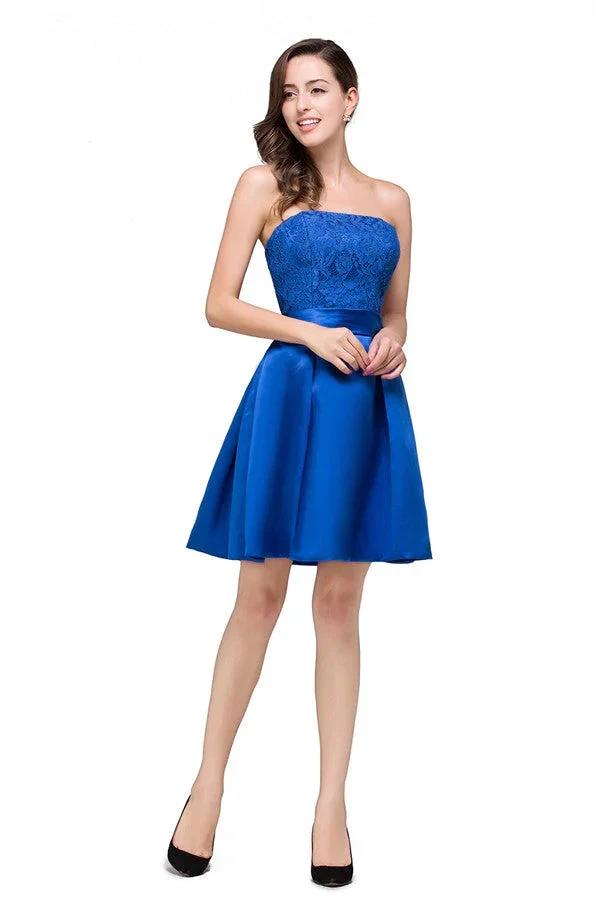 A-line Mini Lace-up Strapless Bridesmaid Dresses by misshow.com