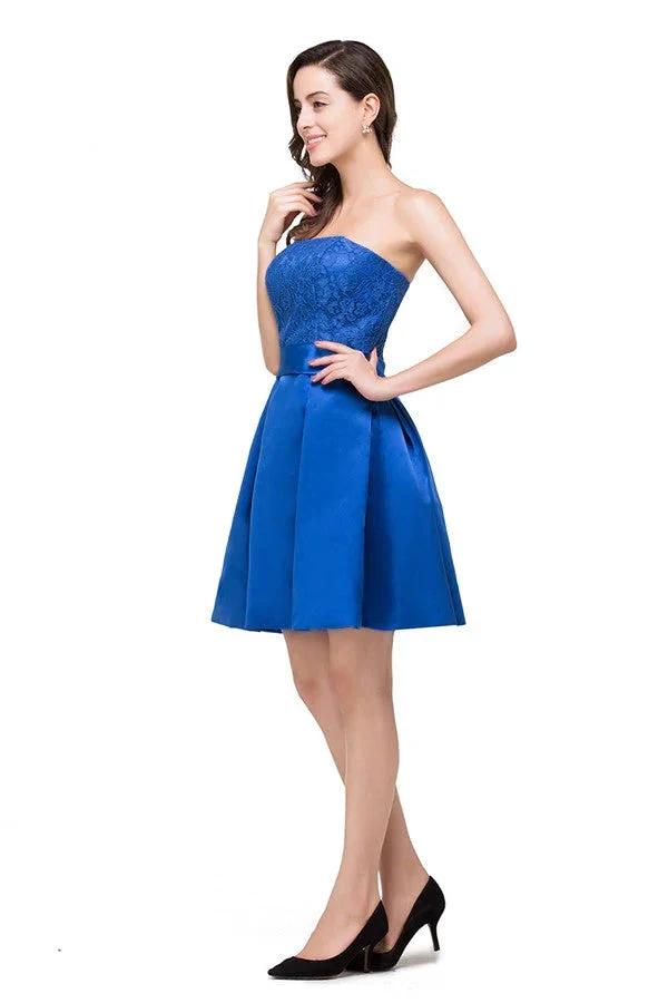 A-line Mini Lace-up Strapless Bridesmaid Dresses by misshow.com