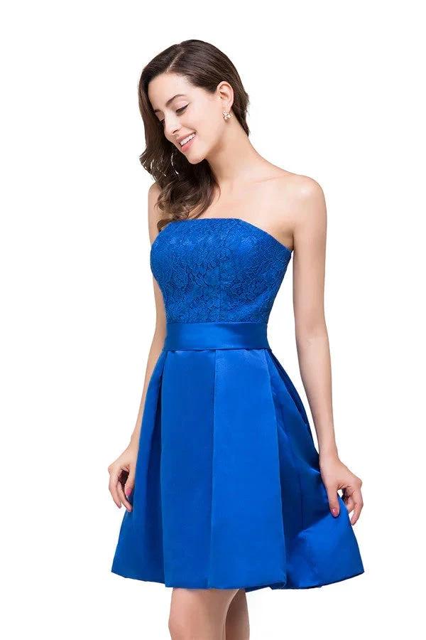 A-line Mini Lace-up Strapless Bridesmaid Dresses by misshow.com