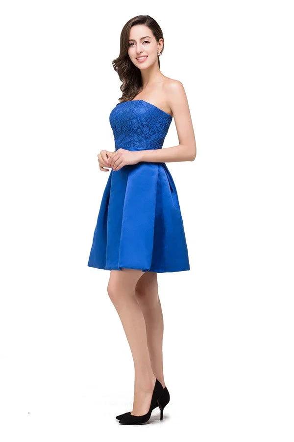 A-line Mini Lace-up Strapless Bridesmaid Dresses by misshow.com