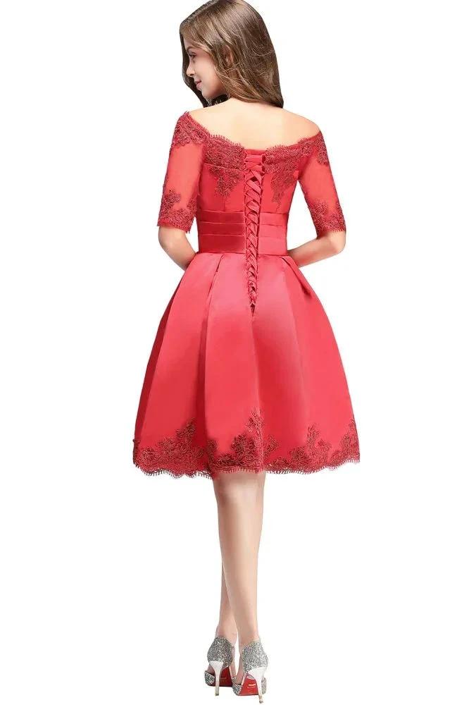 A-line Off-shoulder Half Sleeves Short Lace Appliques Prom Dresses by misshow.com