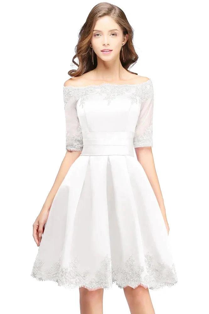 A-line Off-shoulder Half Sleeves Short Lace Appliques Prom Dresses by misshow.com