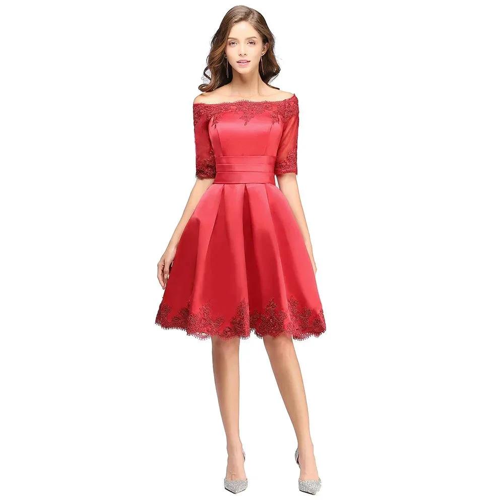 A-line Off-shoulder Half Sleeves Short Lace Appliques Prom Dresses by misshow.com