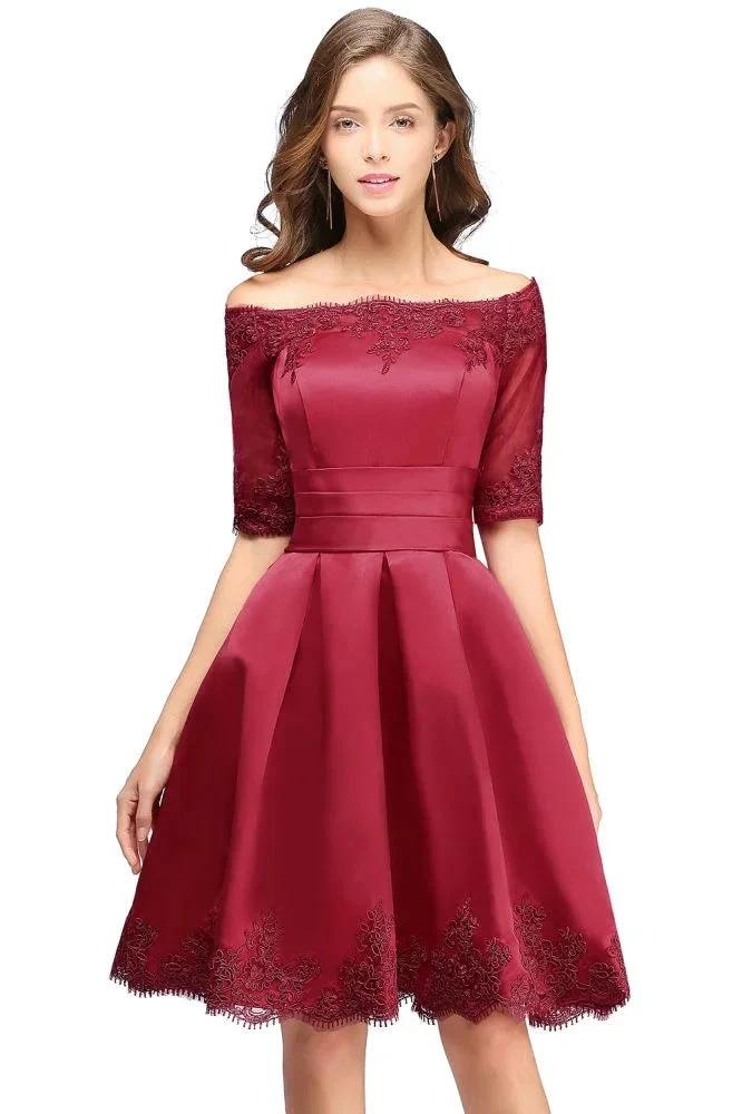 A-line Off-shoulder Half Sleeves Short Lace Appliques Prom Dresses by misshow.com