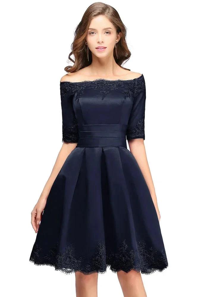 A-line Off-shoulder Half Sleeves Short Lace Appliques Prom Dresses by misshow.com