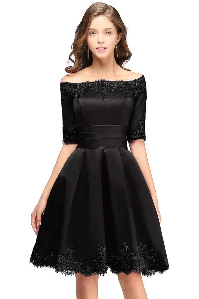 A-line Off-shoulder Half Sleeves Short Lace Appliques Prom Dresses by misshow.com