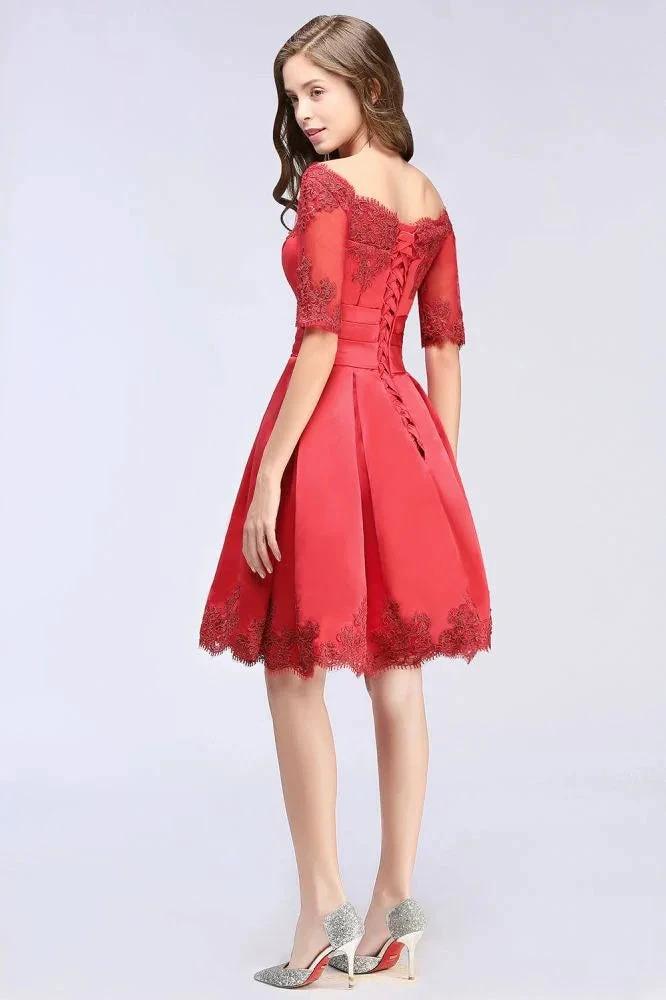 A-line Off-shoulder Half Sleeves Short Lace Appliques Prom Dresses by misshow.com
