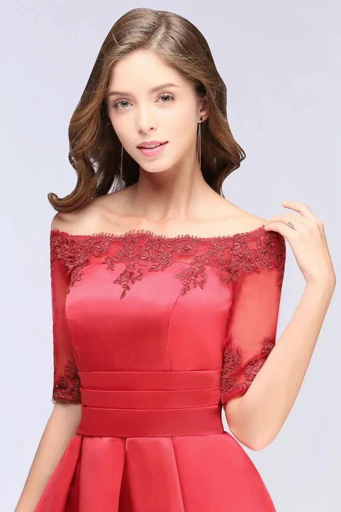 A-line Off-shoulder Half Sleeves Short Lace Appliques Prom Dresses by misshow.com