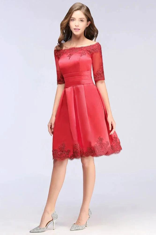 A-line Off-shoulder Half Sleeves Short Lace Appliques Prom Dresses by misshow.com