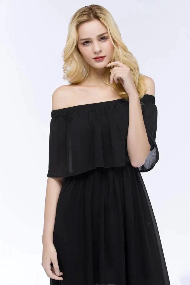 A-line Off-the-shoulder Floor Length Black Chiffon Bridesmaid Dresses by misshow.com
