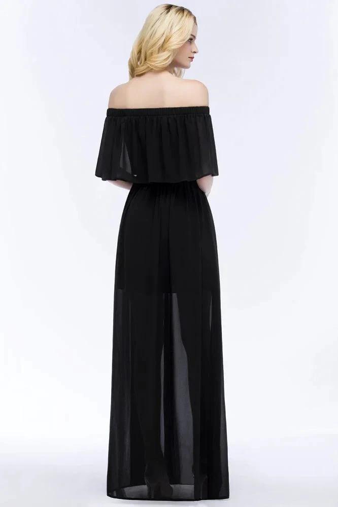 A-line Off-the-shoulder Floor Length Black Chiffon Bridesmaid Dresses by misshow.com