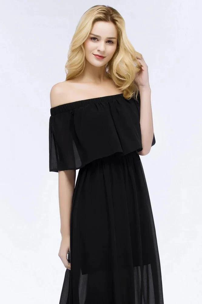 A-line Off-the-shoulder Floor Length Black Chiffon Bridesmaid Dresses by misshow.com