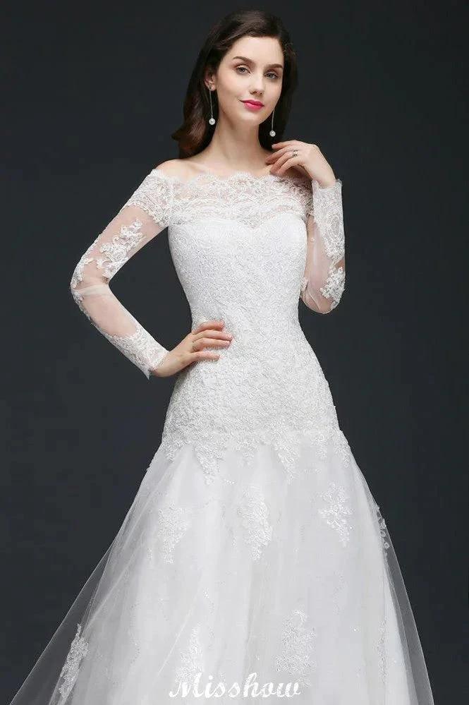 A-line Off-The-Shoulder Tulle Glamorous Wedding Dresses with Lace by misshow.com