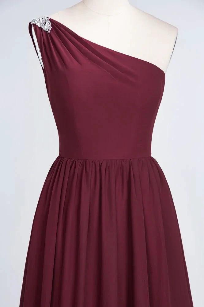 A-Line One-Shoulder Beadings Sleeveless Ruffles Bridesmaid Dress Floor Length Maid of Honor Dress by misshow.com