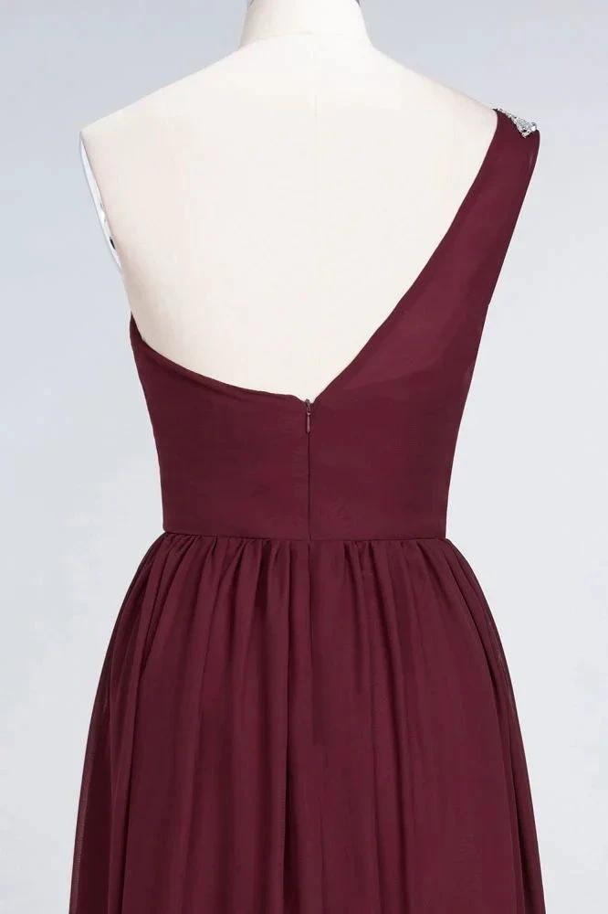A-Line One-Shoulder Beadings Sleeveless Ruffles Bridesmaid Dress Floor Length Maid of Honor Dress by misshow.com