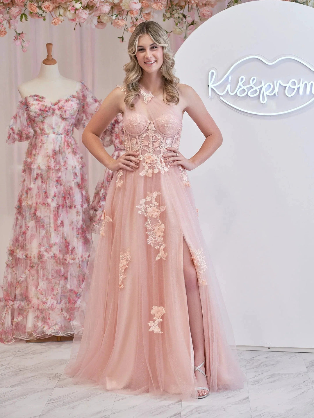 A Line One Shoulder Black Long Prom Dress with Appliques by KissProm