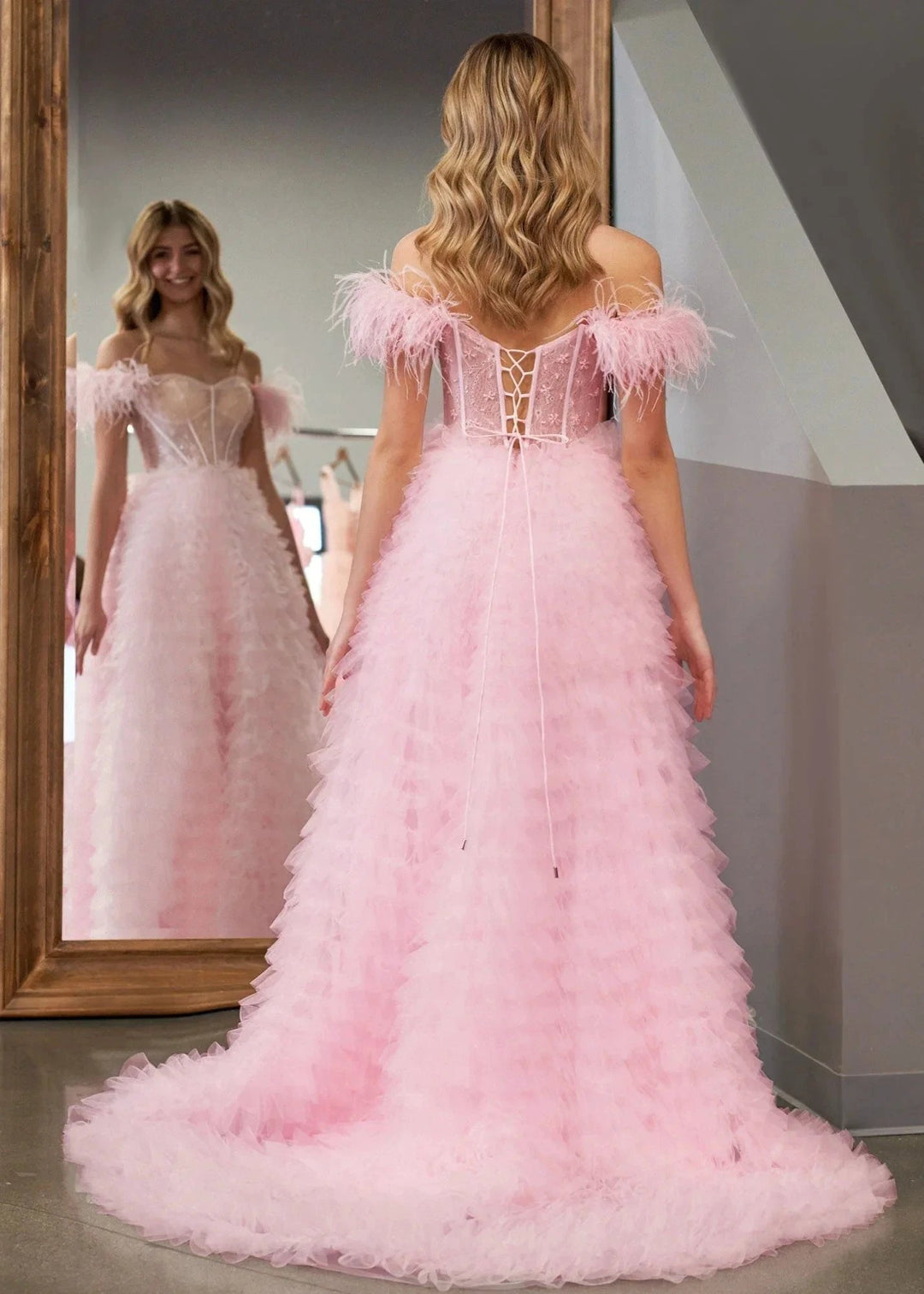 Ingrid |A Line Sweetheart Tiered Tulle Long Prom Dress With Slit by KissProm