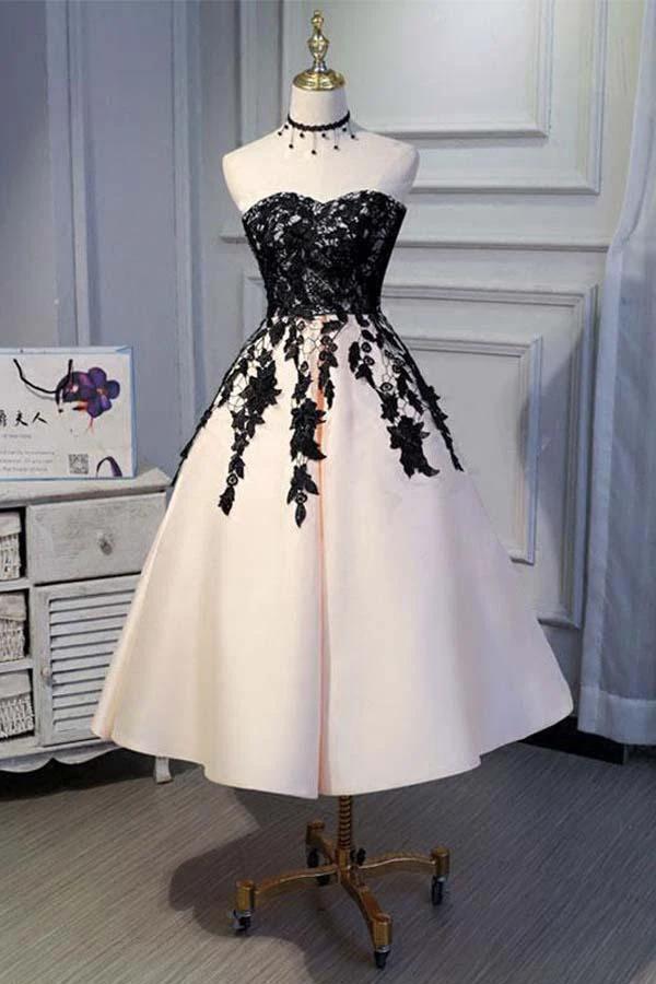 A-line Satin Sweetheart Lace Short Prom Dresses Homecoming dresses PD151 by pgmdress