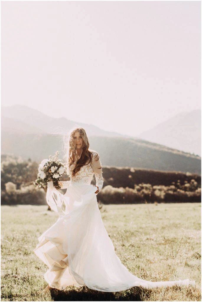 A-line Scoop Lace Wedding Dress Long Sleeve Rustic Wedding Dresses WD521 by pgmdress
